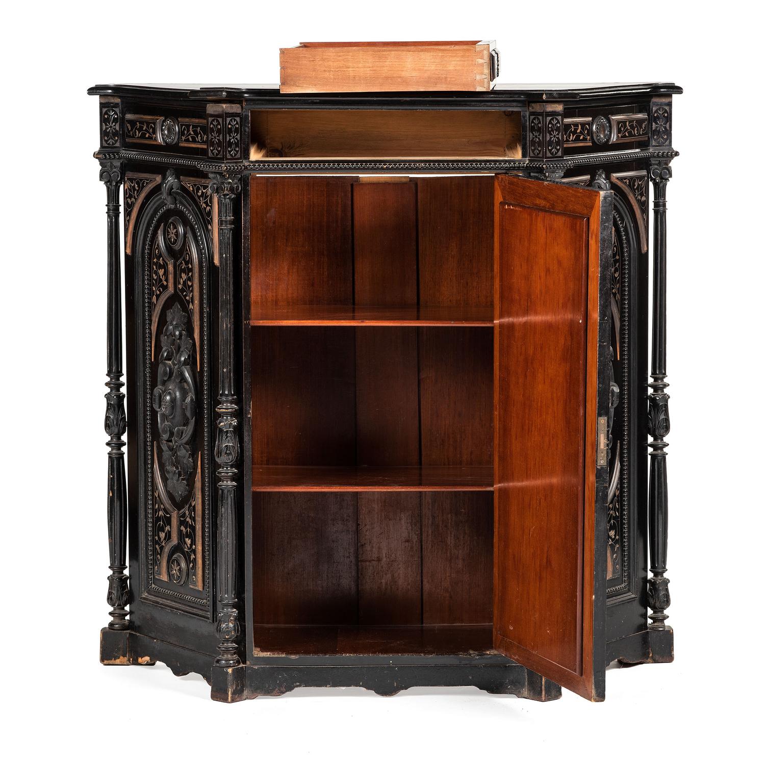An Aesthetic Movement Parcel Gilt Ebonized Cabinet