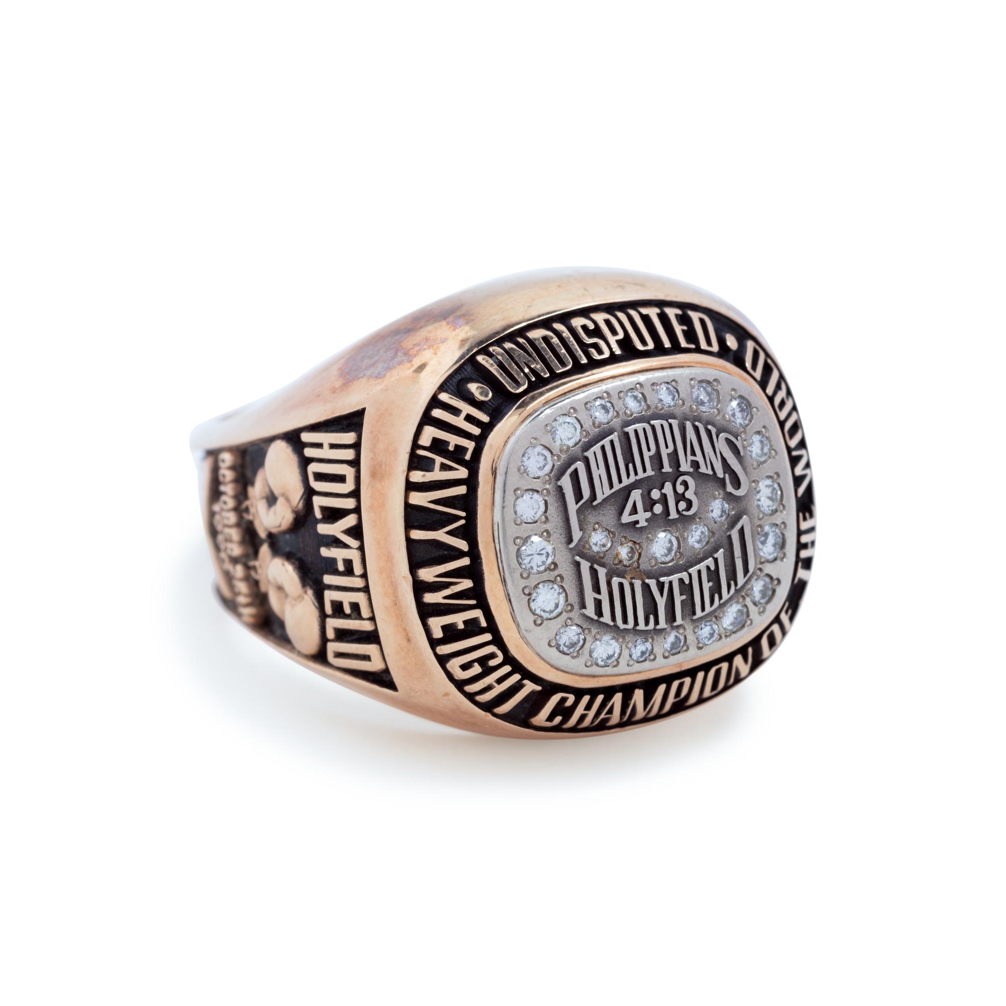 A Rare 1990 Evander Holyfield Team Issued Gold and Diamond Heavyweight Boxing Championship Ring Presented by Holyfield to Longtime Associate