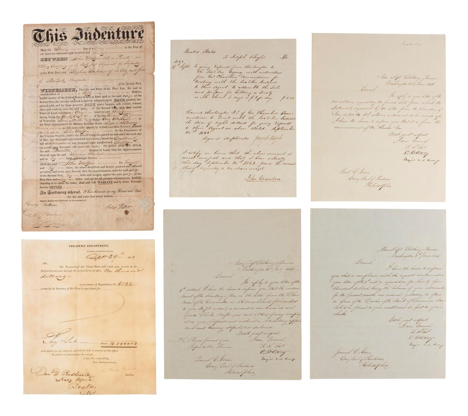 [INDIAN WARS]. A group of pamphlets and documents related to Indian Wars and Indian policy of the 1830s and 1840s, including: