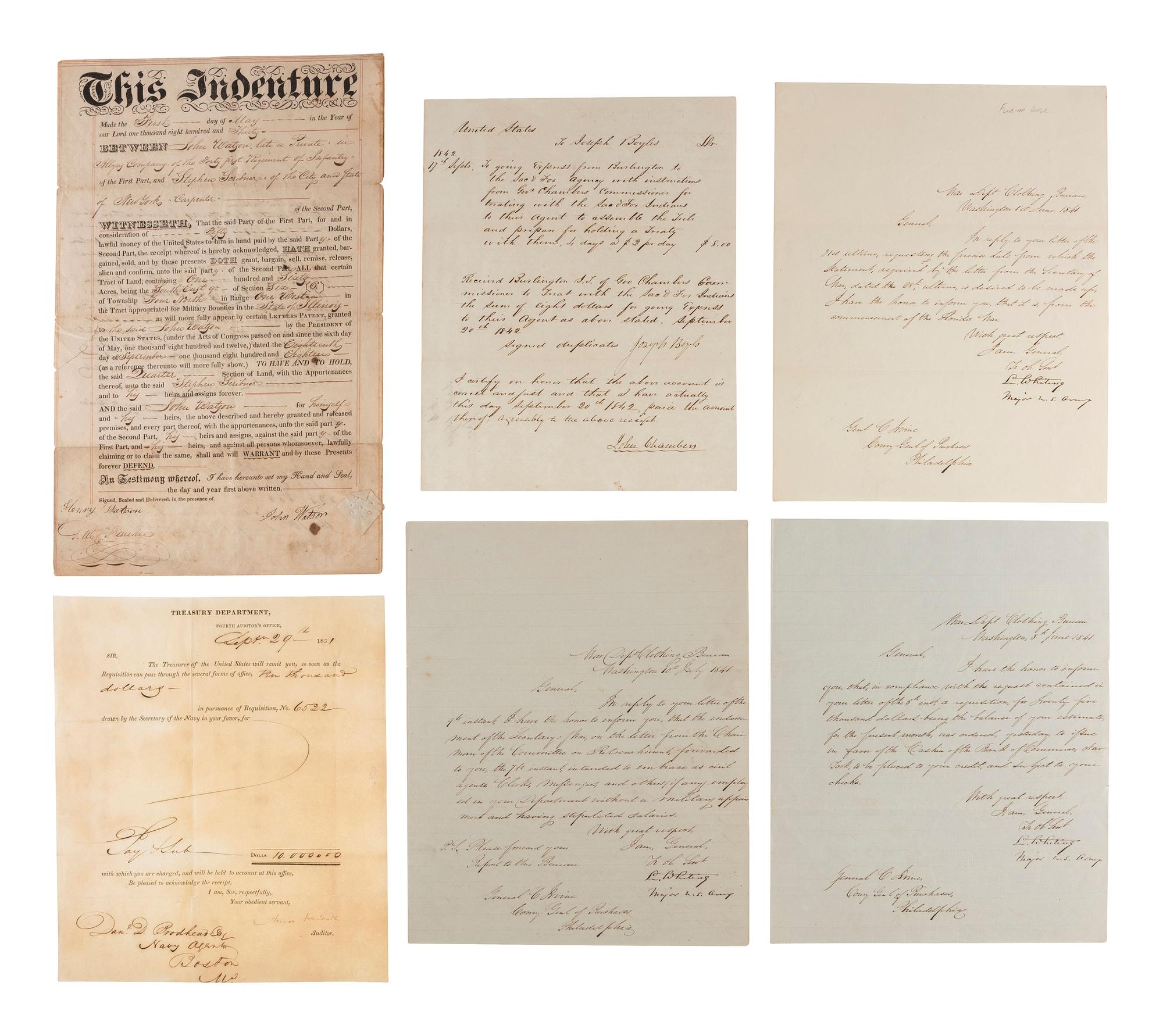 [INDIAN WARS]. A group of pamphlets and documents related to Indian Wars and Indian policy of the 1830s and 1840s, including: