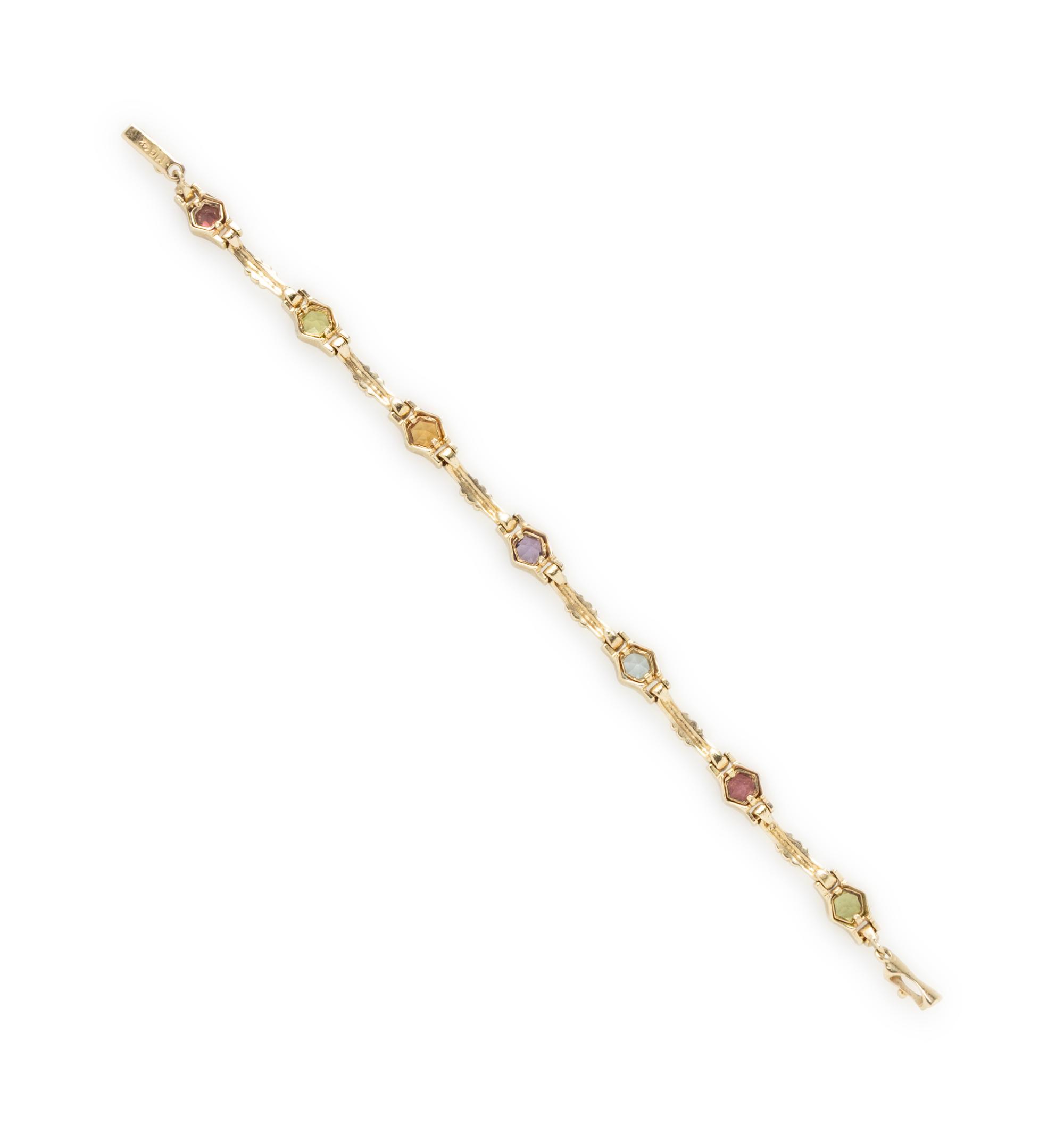 YELLOW GOLD AND MULTIGEM BRACELET AND EARRINGS