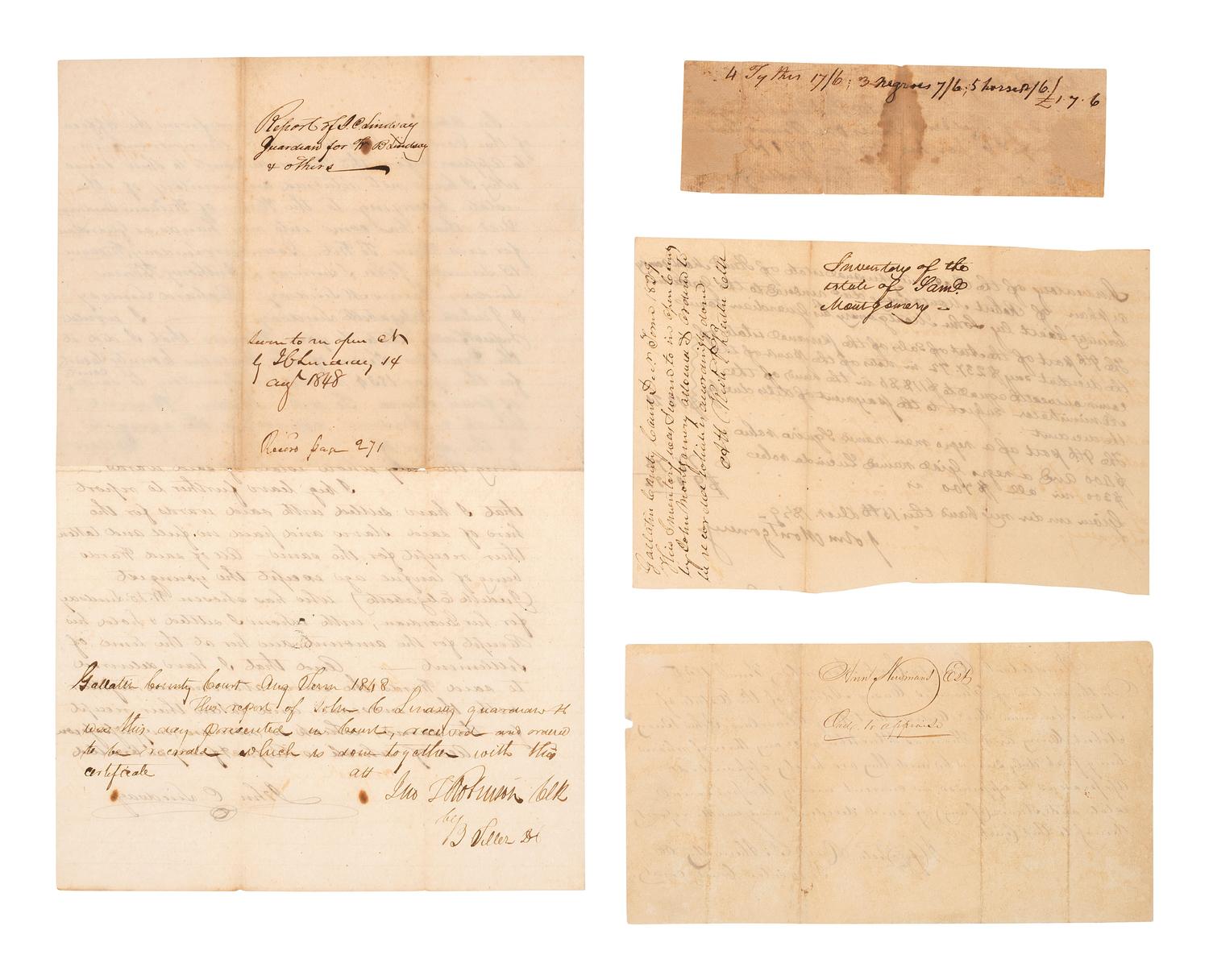 [ENSLAVEMENT & ABOLITION]. 4 documents related to enslaved persons, most from Kentucky.