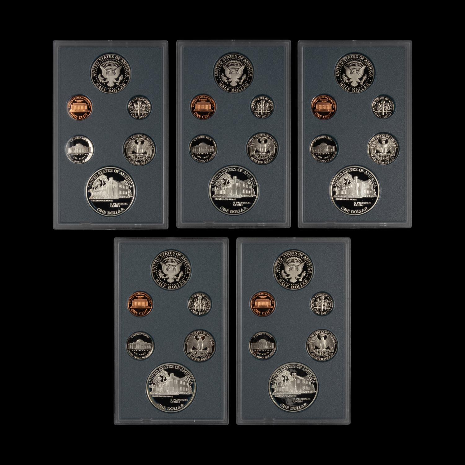 A Group of Five 1990 Prestige Six-Coin Proof Sets