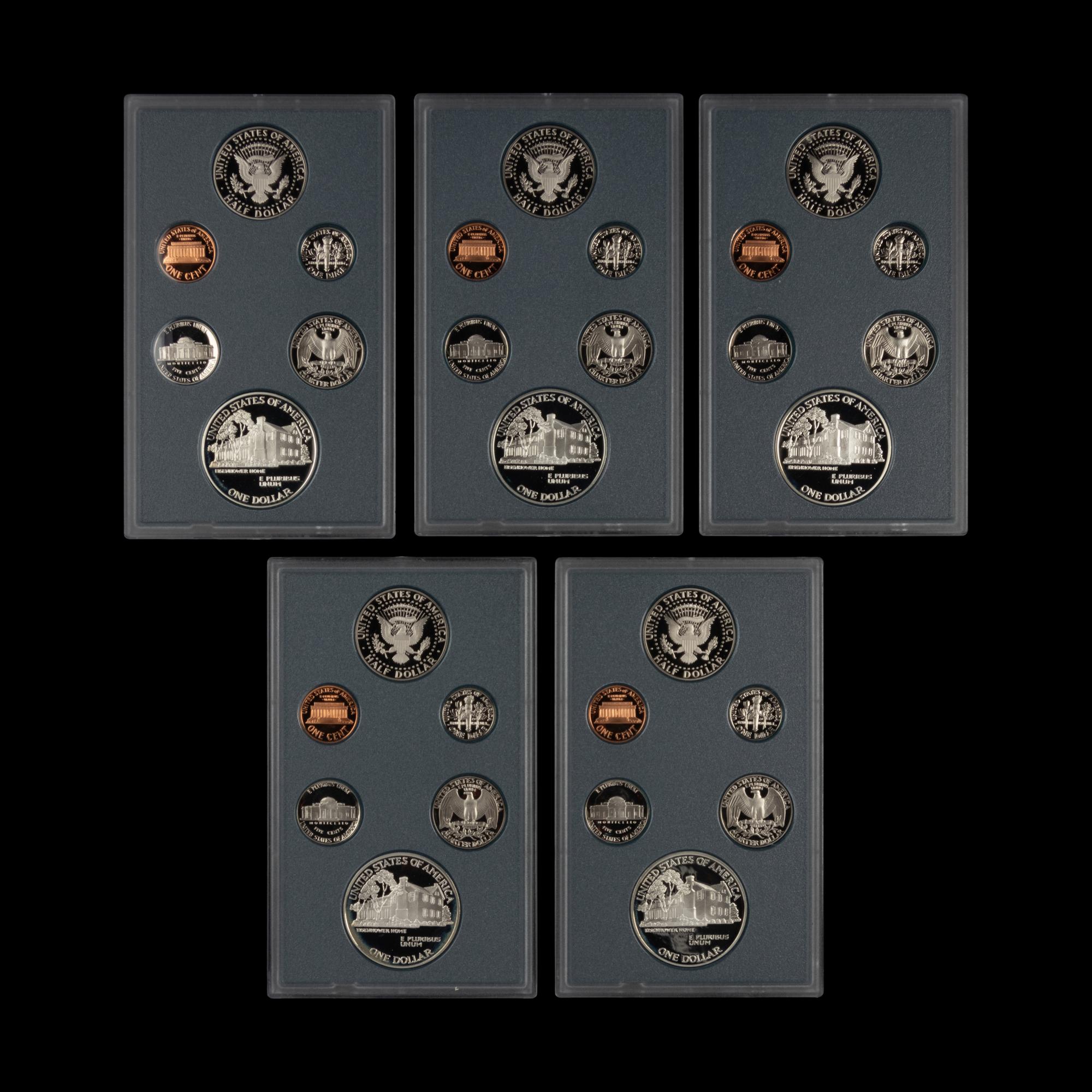 A Group of Five 1990 Prestige Six-Coin Proof Sets