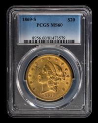 A United States 1869-S Liberty Head $20 Gold Coin