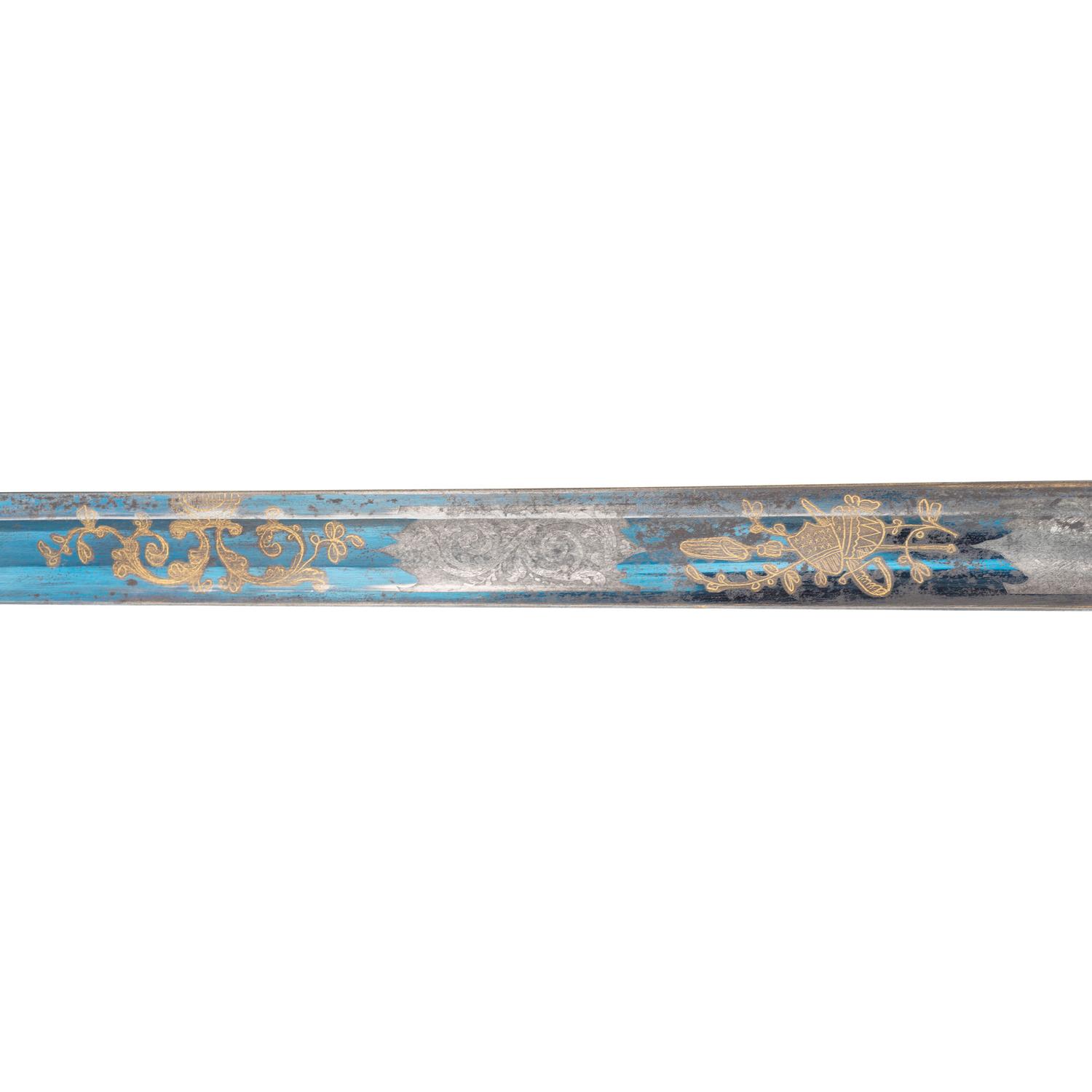 Mexican War Era Eagle Hilt US Militia Officers Sword with Blued & Gilt Blade