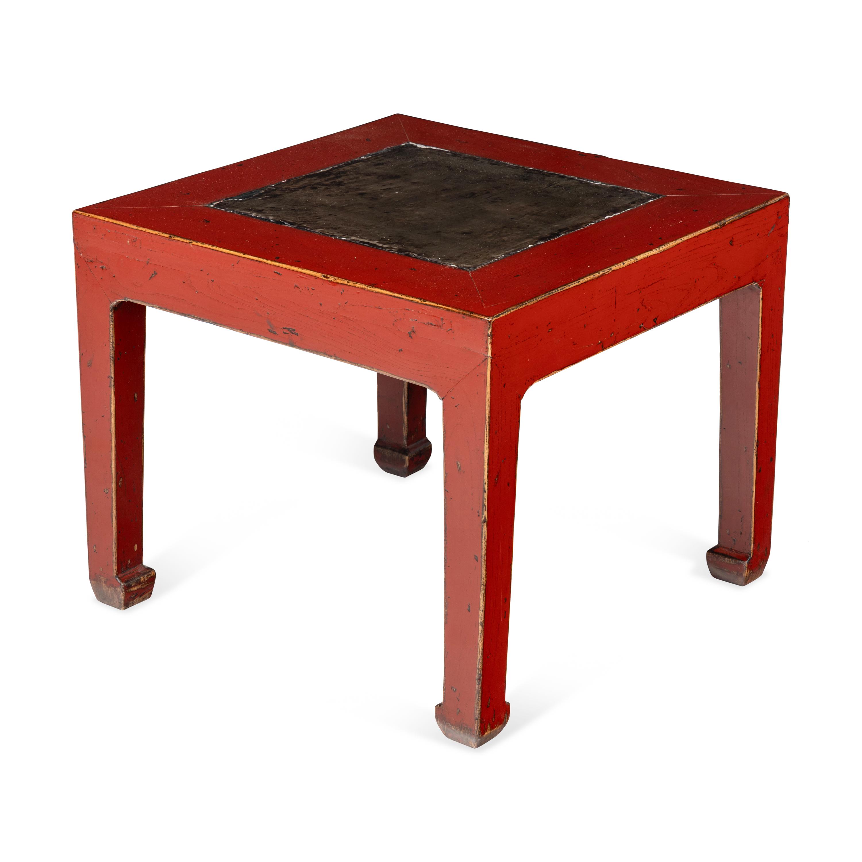 A Chinese Stone-Inset Red Painted Table