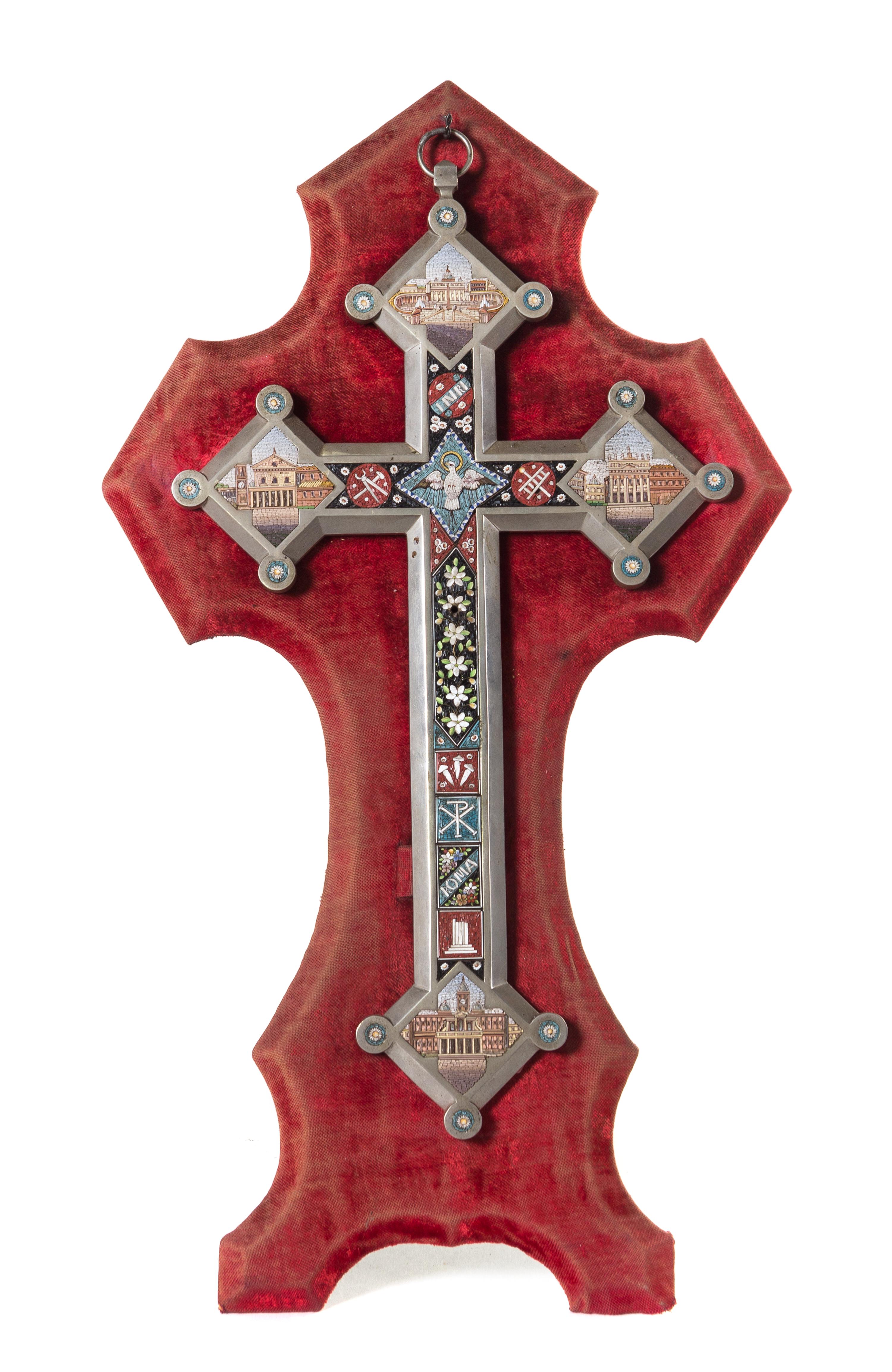 A Continental Micromosaic Cross Height 18 x width 9 1/2 inches. — 19TH CENTURY
