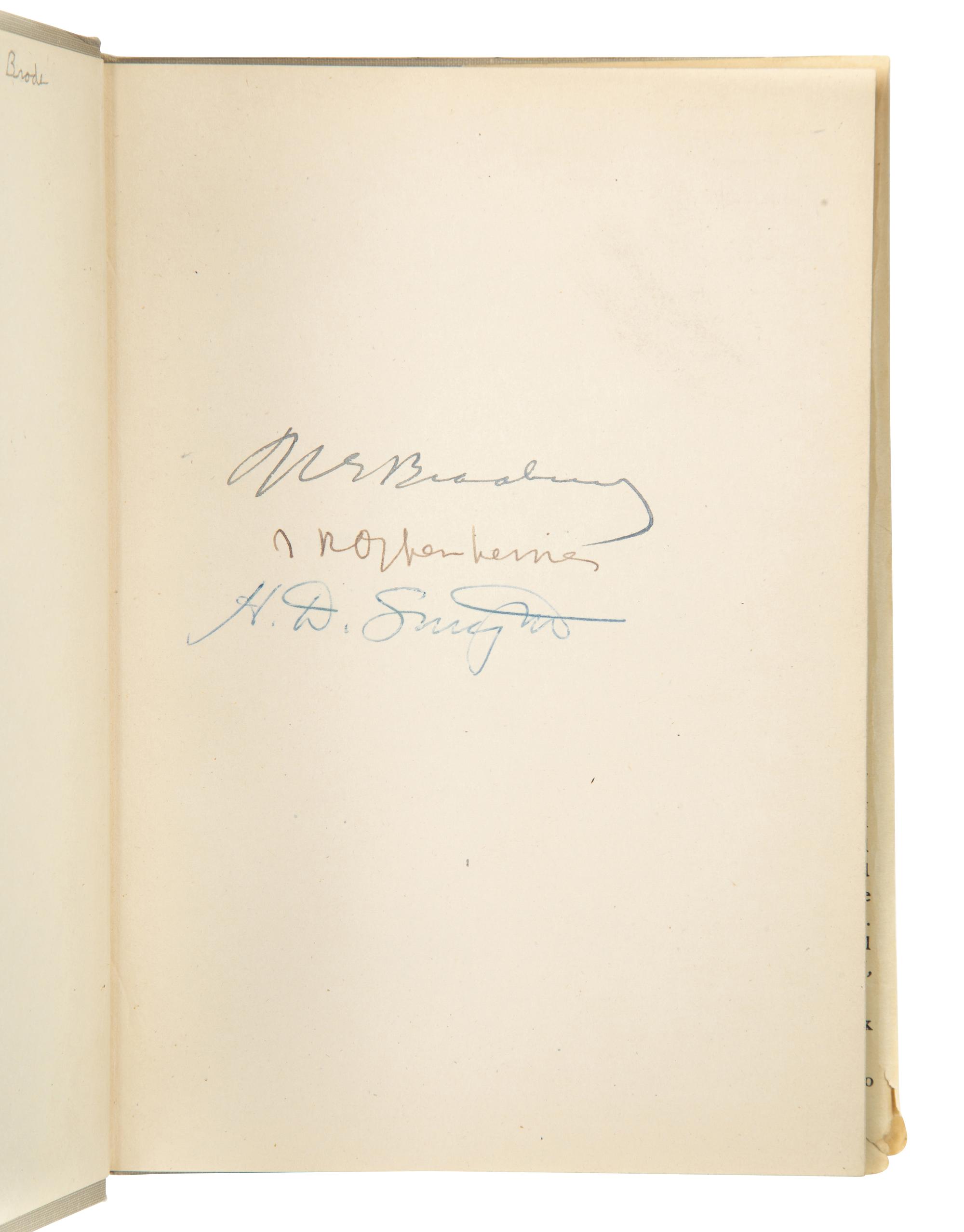 [MANHATTAN PROJECT]. OPPENHEIMER, J. Robert (1904-1967). A group of works relating to Oppenheimer from the library of American scientist and chairman of the National bureau of Standards, Wallace R. Brode (1900-1974), comprising: