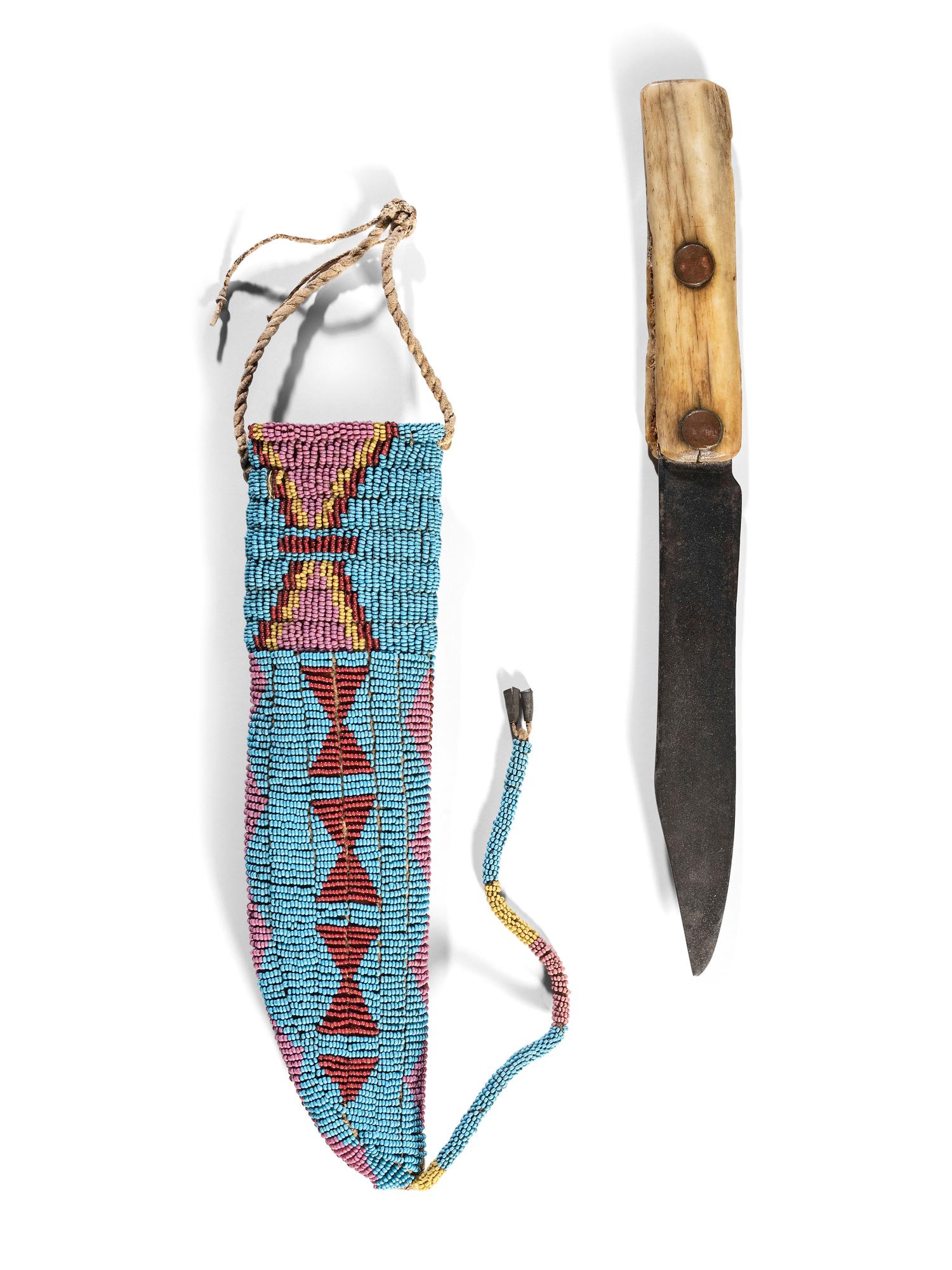 Sioux Beaded Knife Case, with Antler Handled Knife