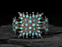 Zuni Silver and Turquoise Cluster Cuff Bracelet
