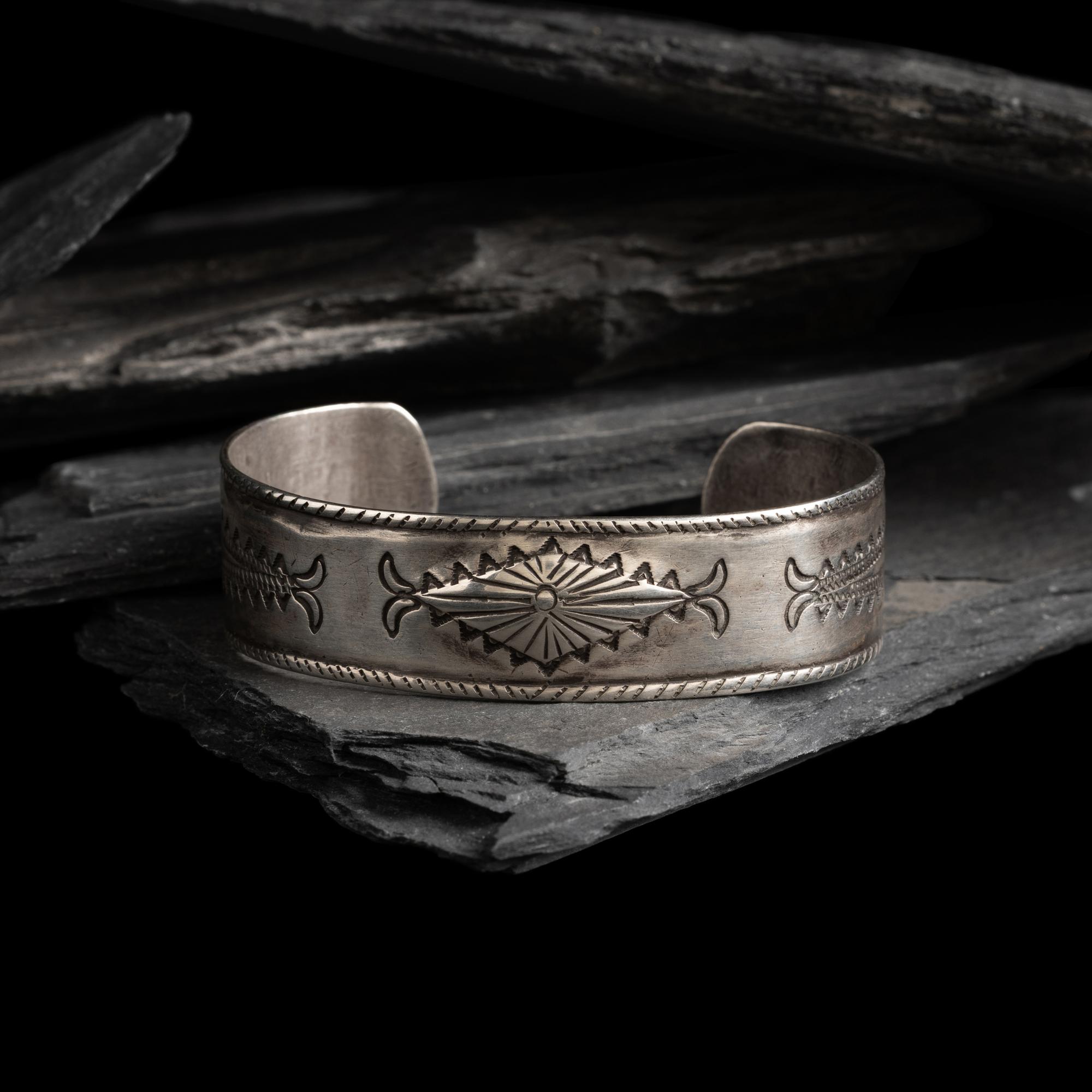 Early Navajo Stamped and Chiseled Ingot Cuff Bracelet