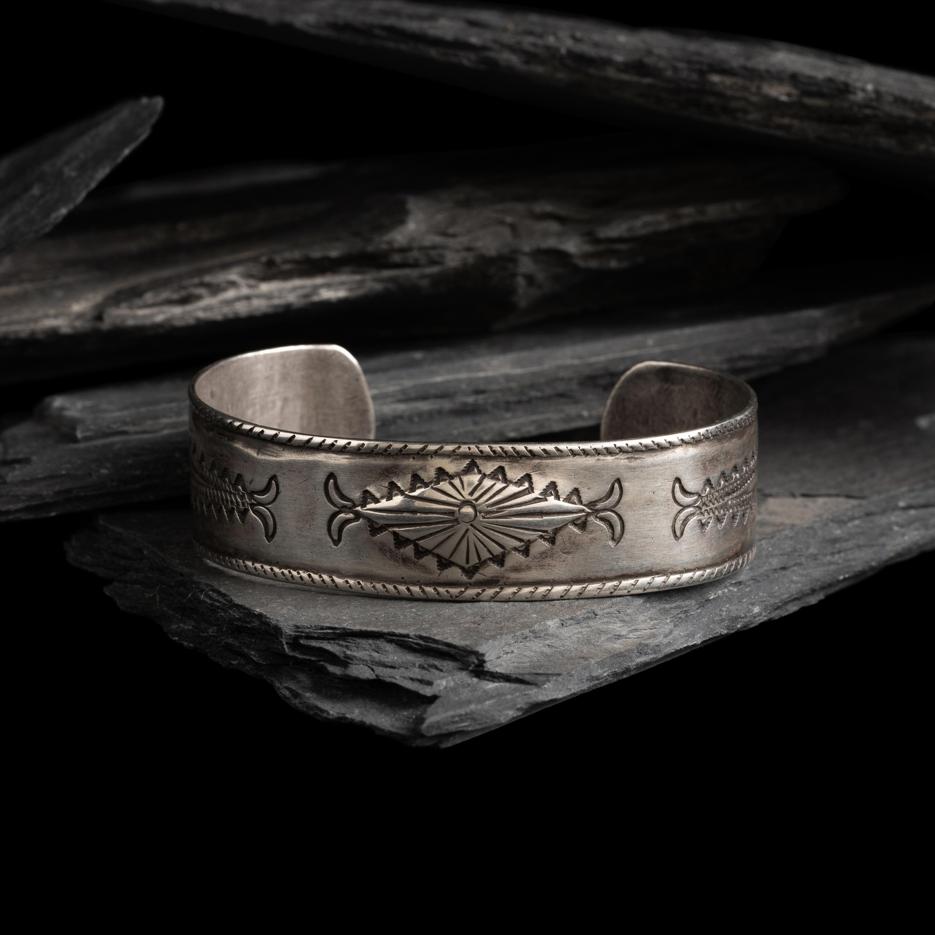 Early Navajo Stamped and Chiseled Ingot Cuff Bracelet