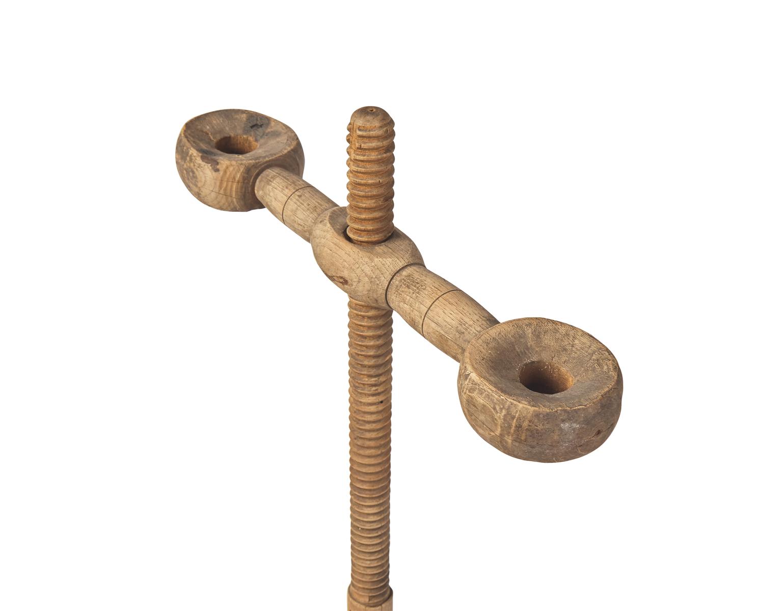 An Adjustable Double Maple, Hickory and Oak Candlestand