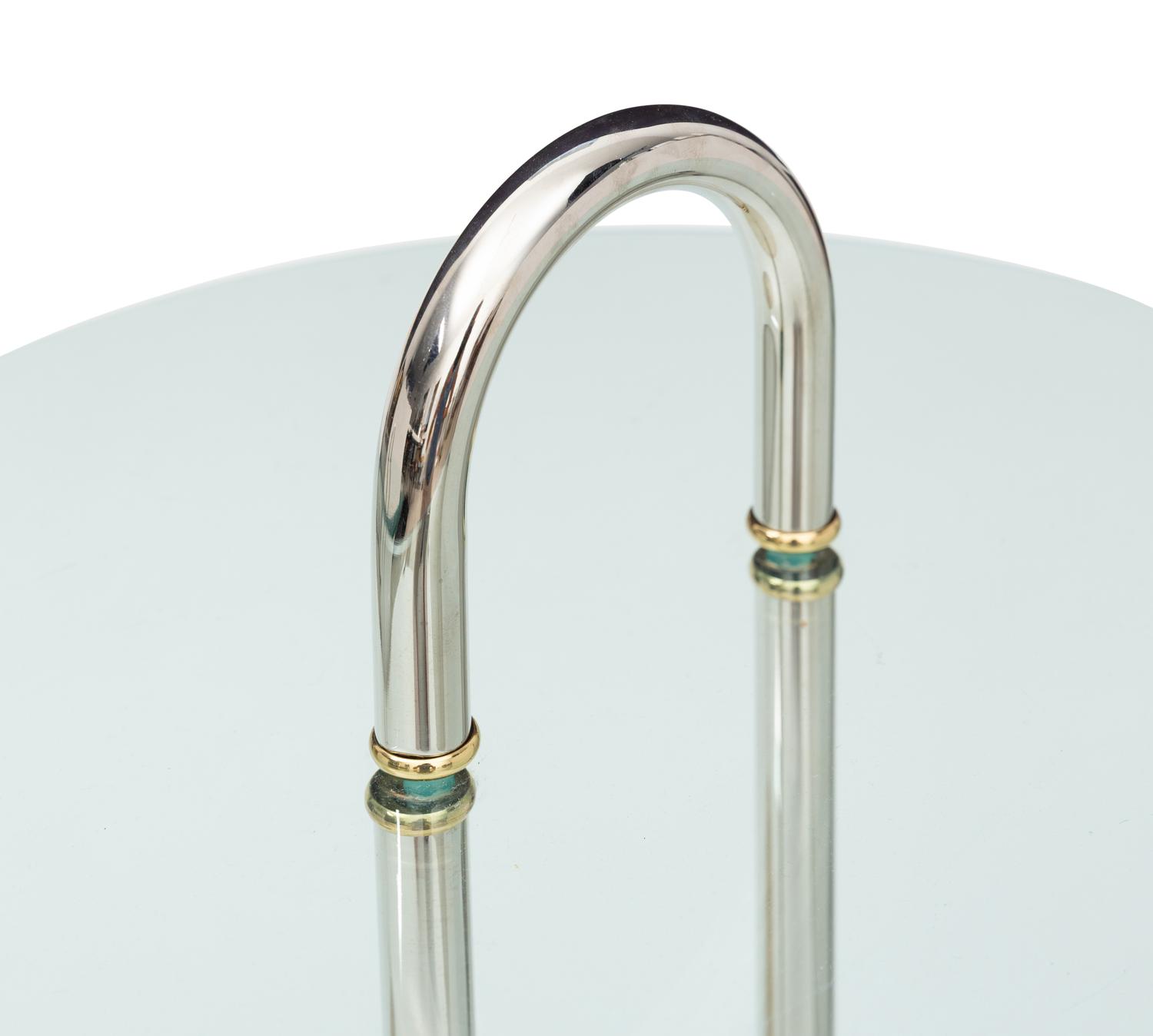 An Italian Travertine, Chrome, and Glass-Top Side Table