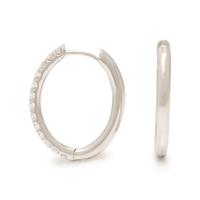 White Gold and Diamond Oval Hoop Earrings