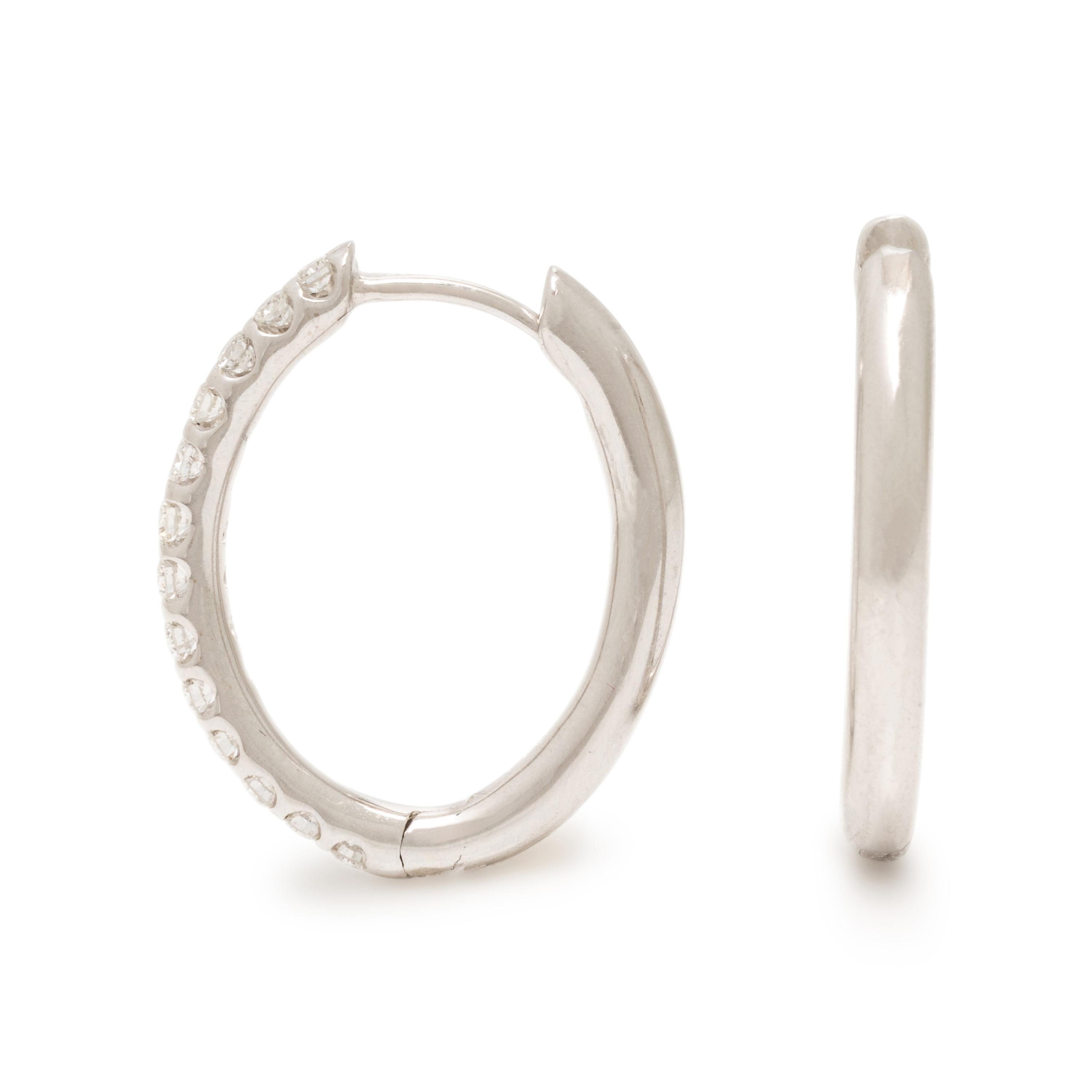 White Gold and Diamond Oval Hoop Earrings