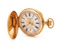 WALTHAM, 14K YELLOW GOLD AND DIAMOND HUNTER CASE POCKET WATCH