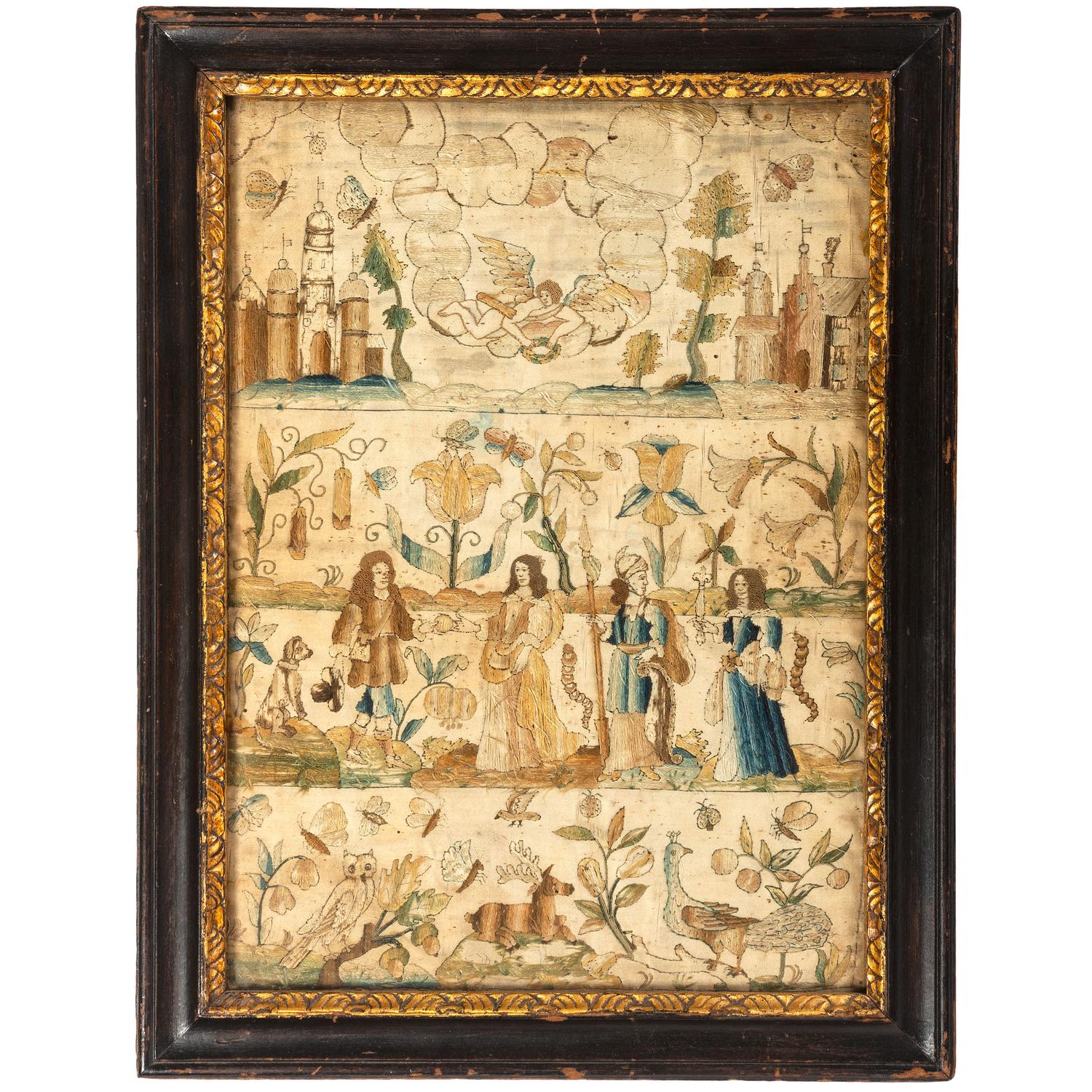 An English Silkwork Embroidered Figural Scene