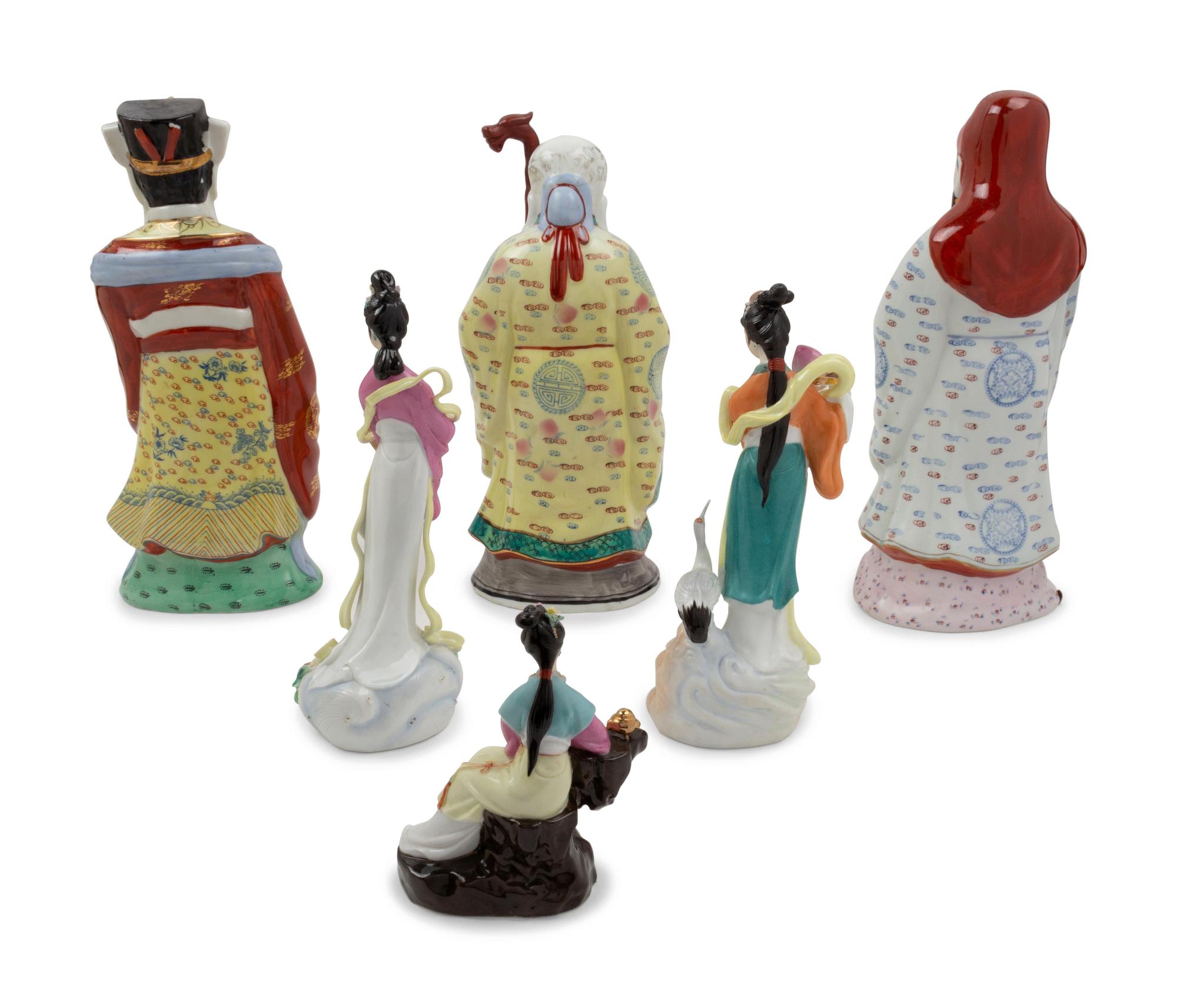 Six Chinese Famille Rose Porcelain Figures of Immortals