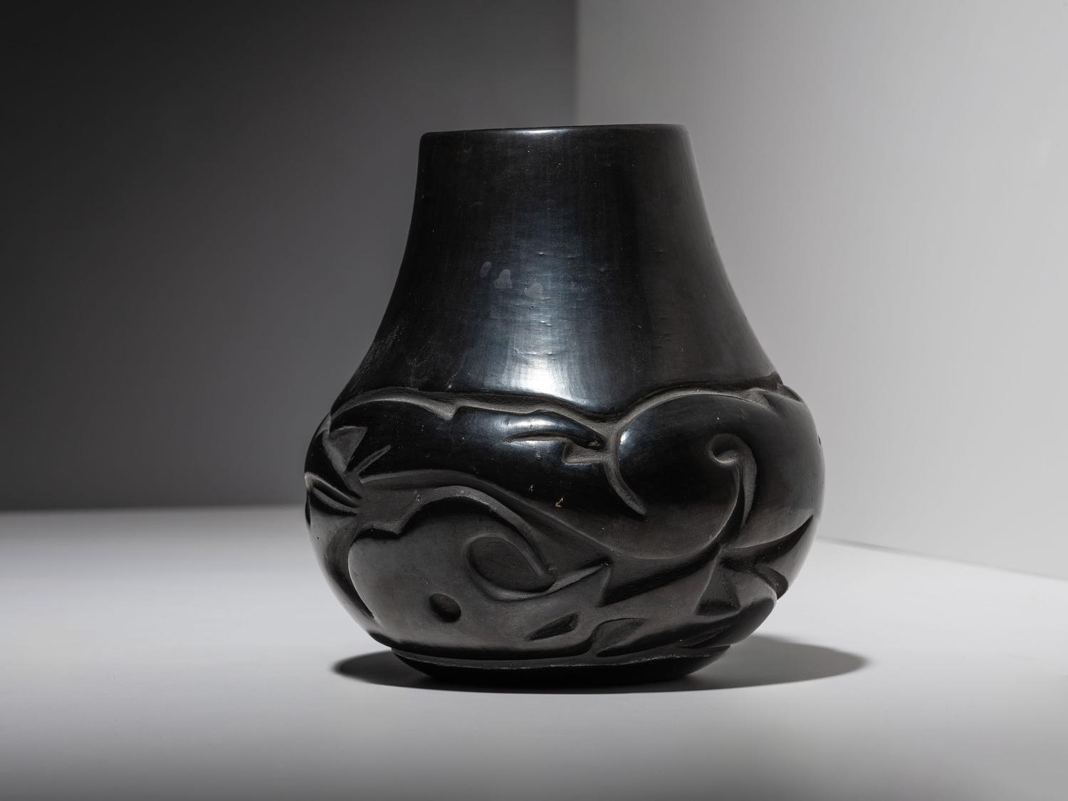 Carved Blackware Pottery Jar