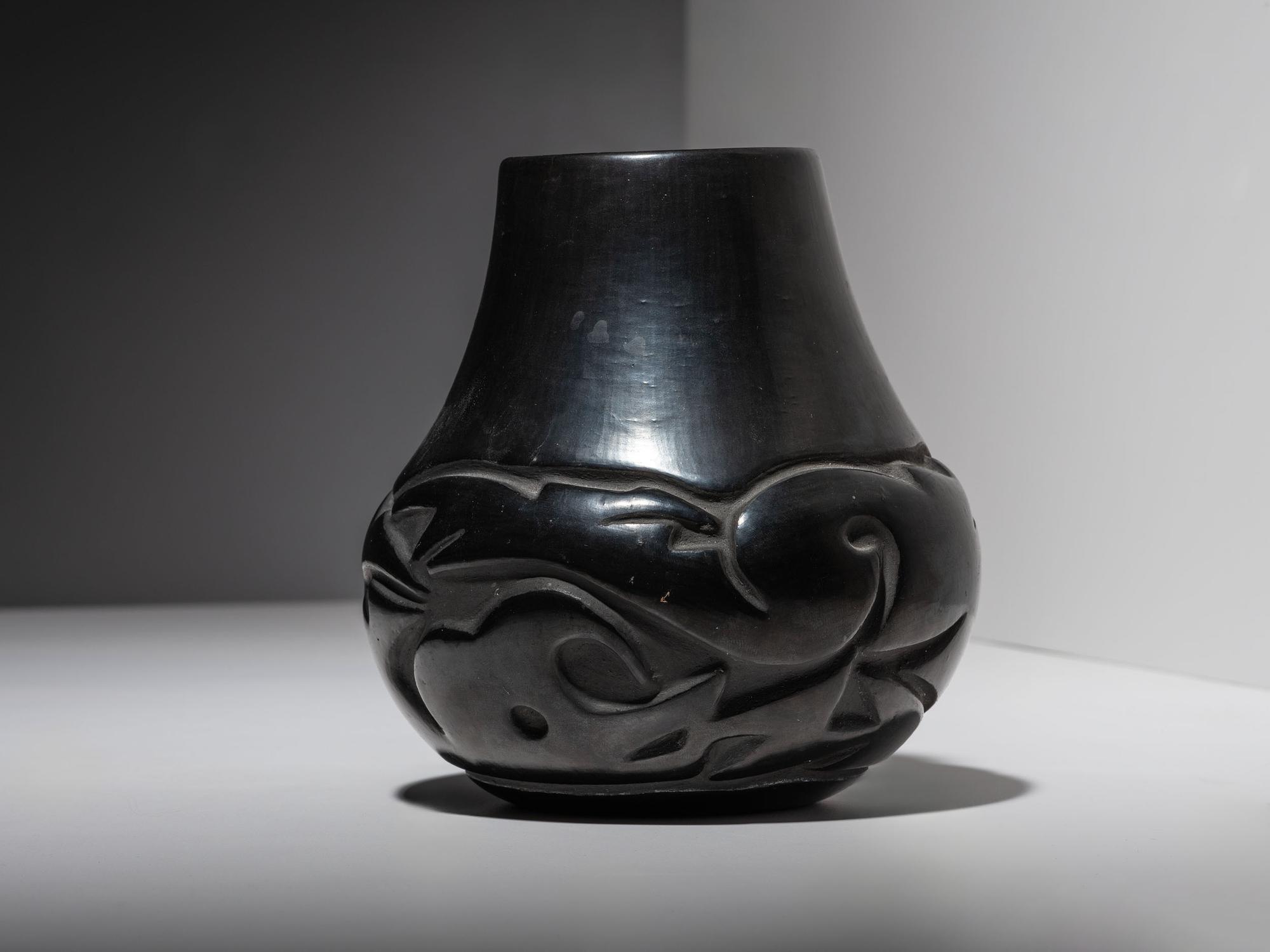 Carved Blackware Pottery Jar