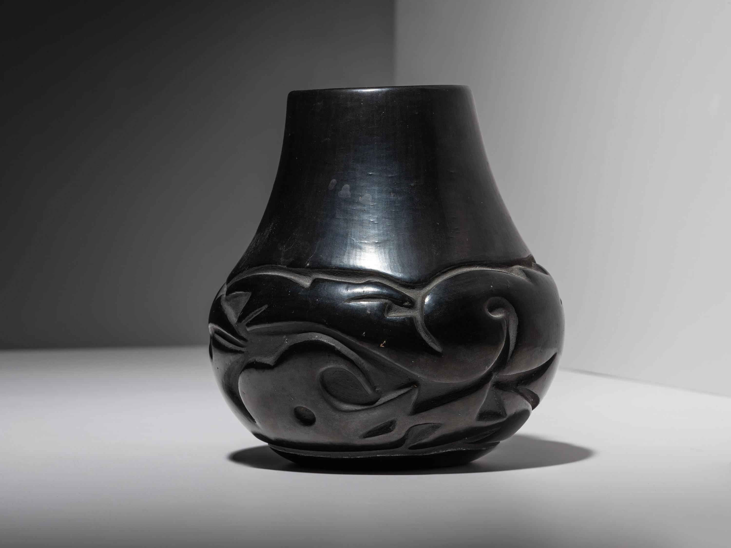 Carved Blackware Pottery Jar
