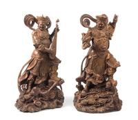 A Pair of Hollow Dry Lacquer Figure of Heavenly Kings Height of each 25 inches.