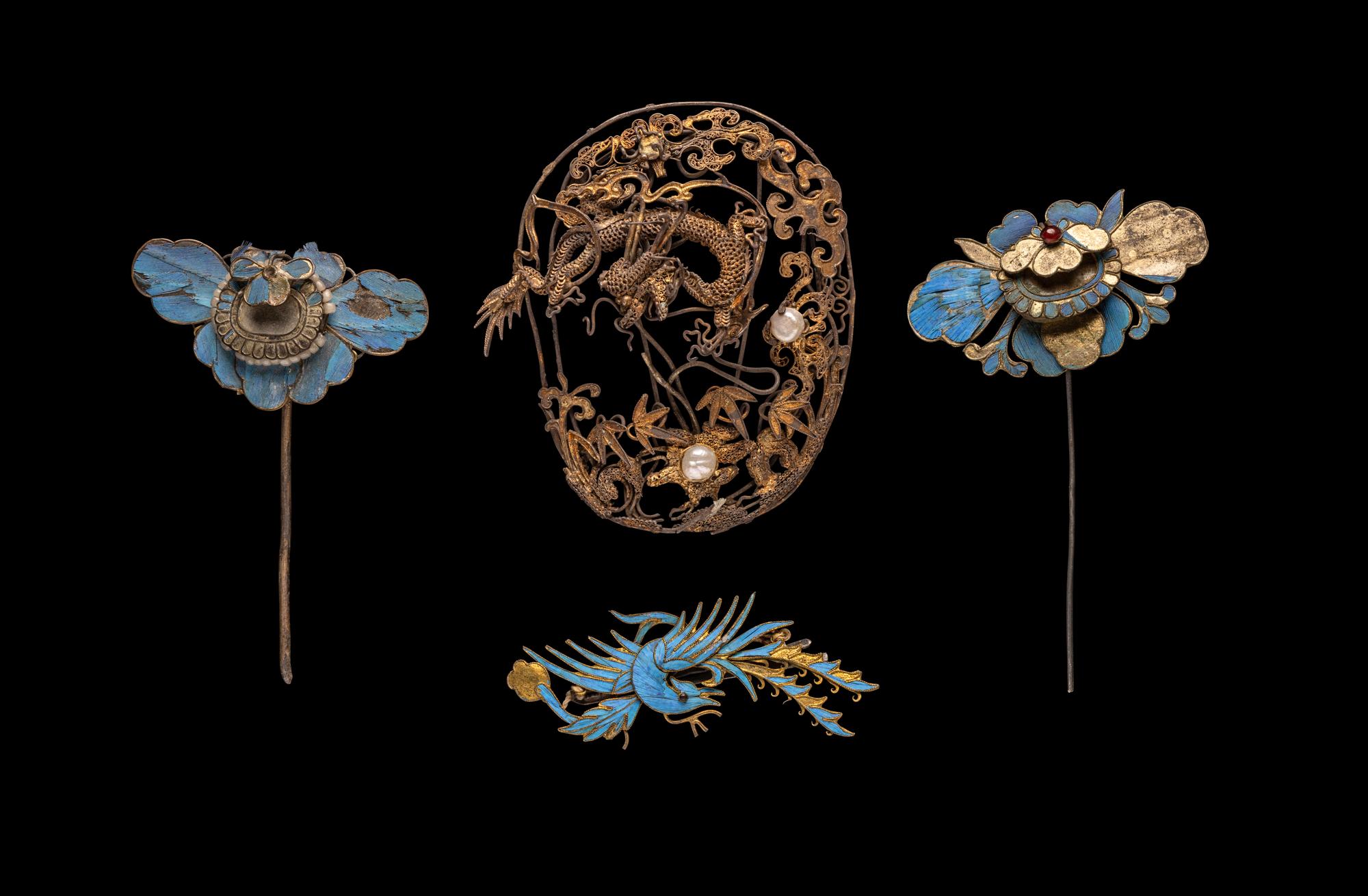 Four Chinese Gilt Metal Hair Ornaments