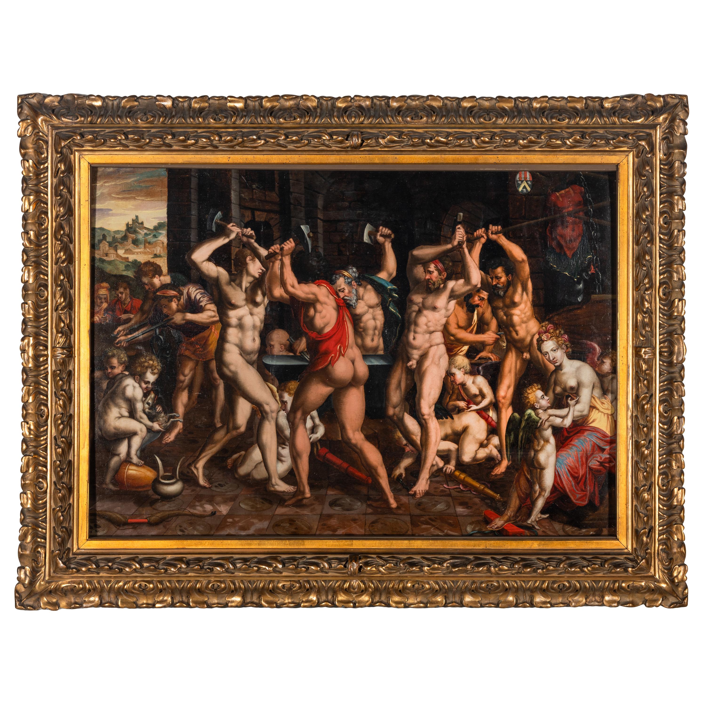 Mannerist painter of the French school, second half of the 16th century — The Forge of the Volcano , 1574