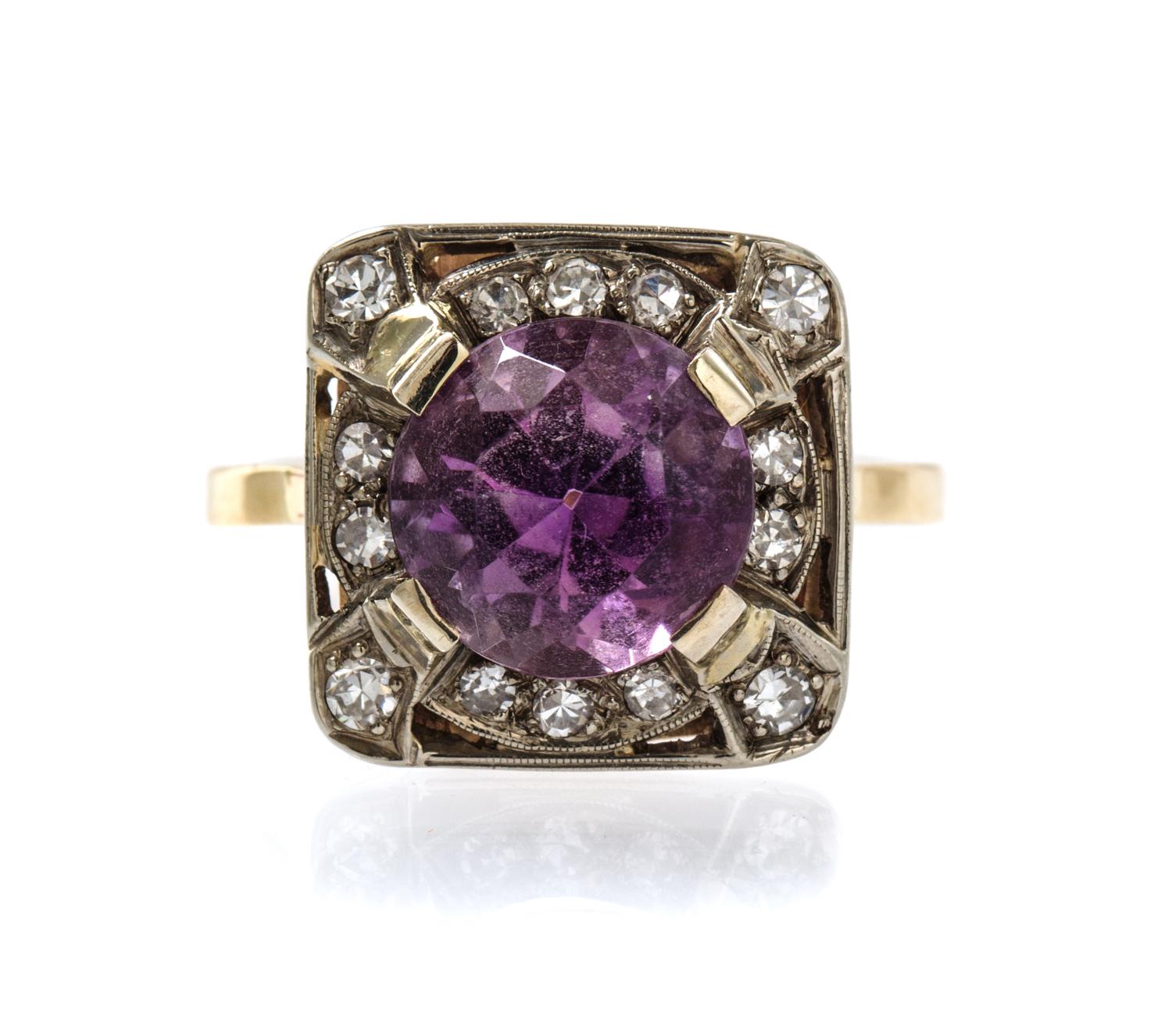 An Antique Gold, Amethyst and Diamond Ring, 3.70 dwts.