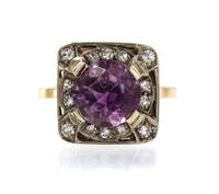 An Antique Gold, Amethyst and Diamond Ring, 3.70 dwts.