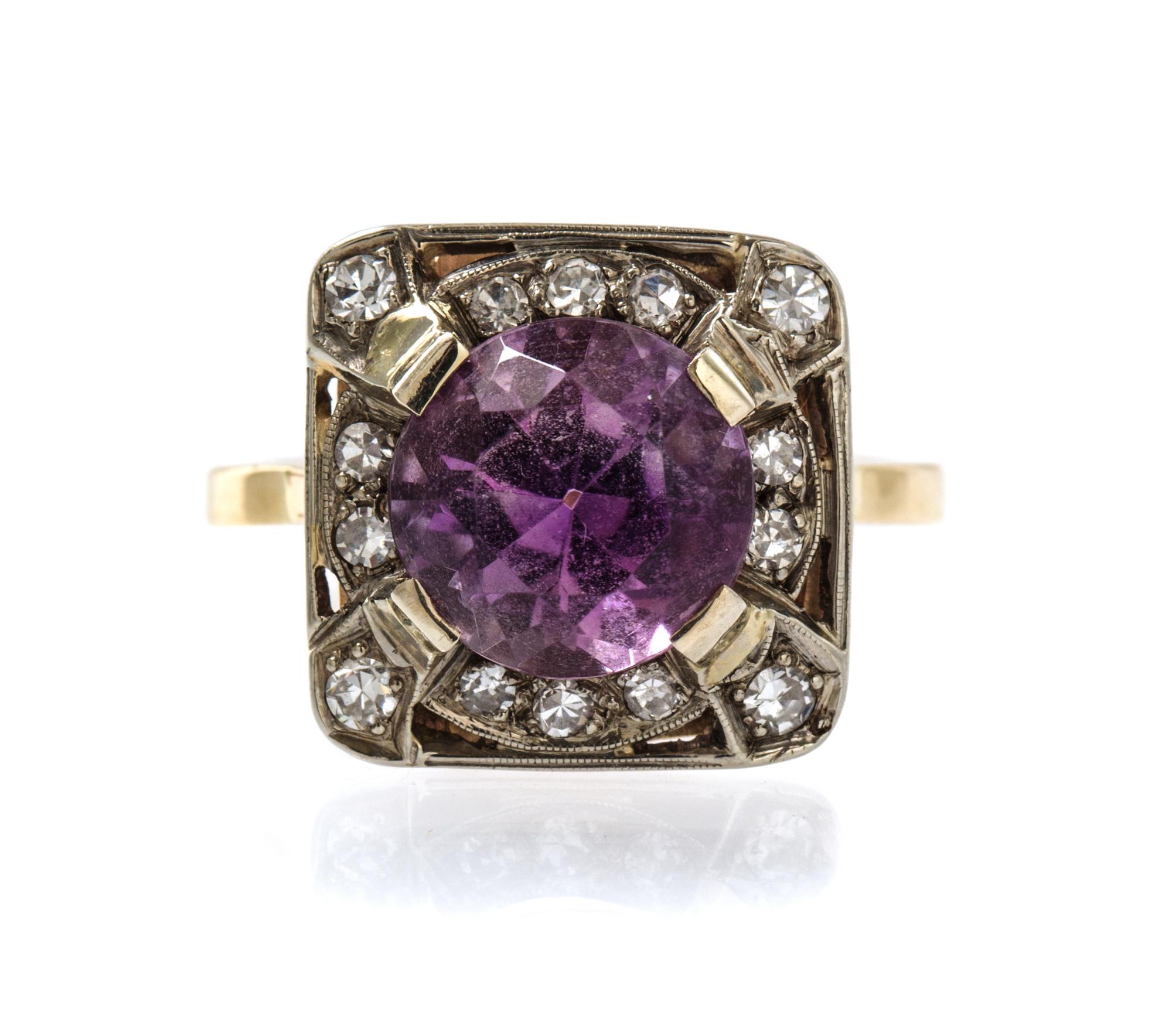 An Antique Gold, Amethyst and Diamond Ring, 3.70 dwts.