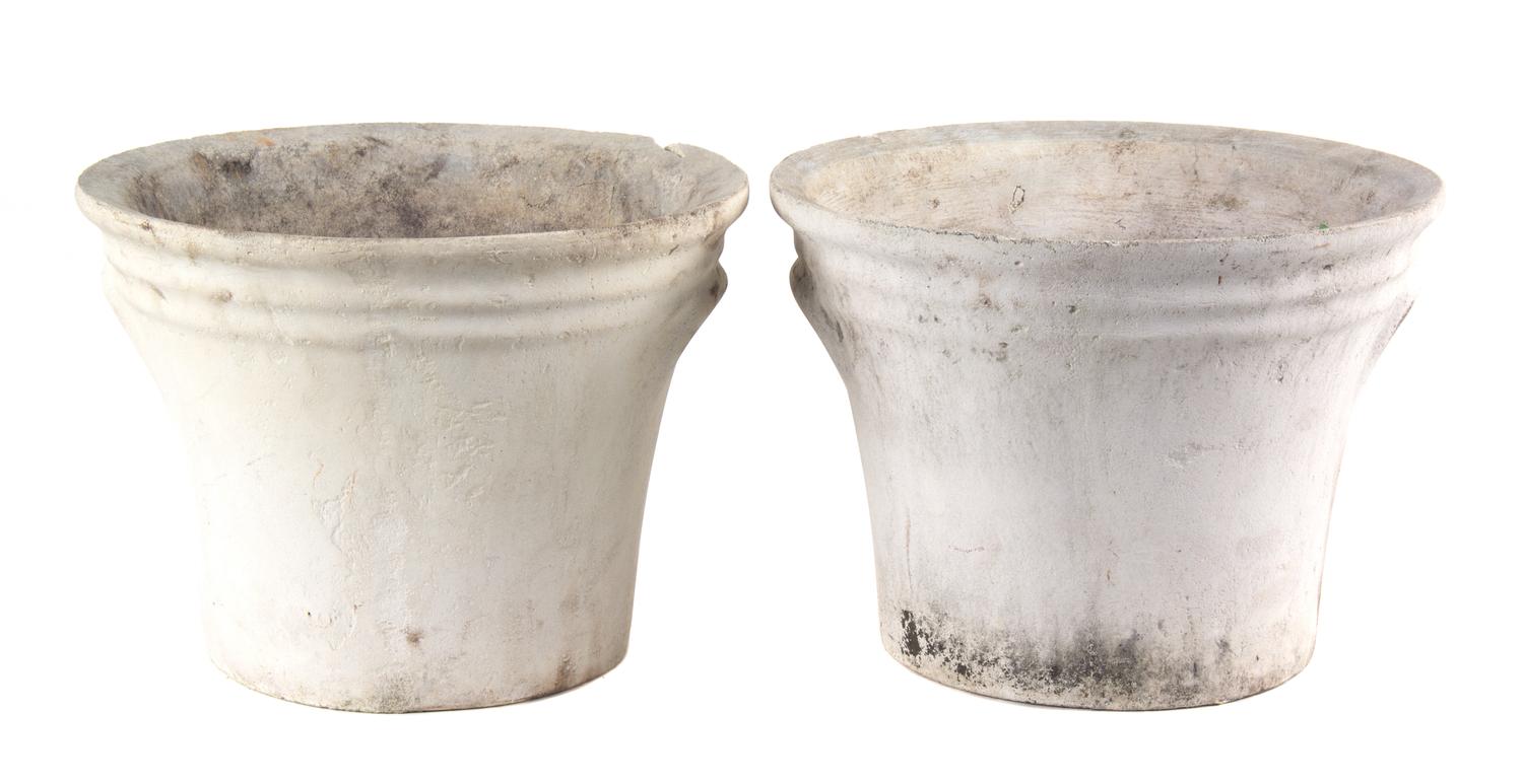 A Group of 6 Concrete Planters Height of largest 13 1/2 inches x depth 16 1/2 inches.