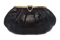 A Judith Leiber Large Black Karung Snakeskin Bag, 14 1/2 x 8 x 3 1/2 inches.