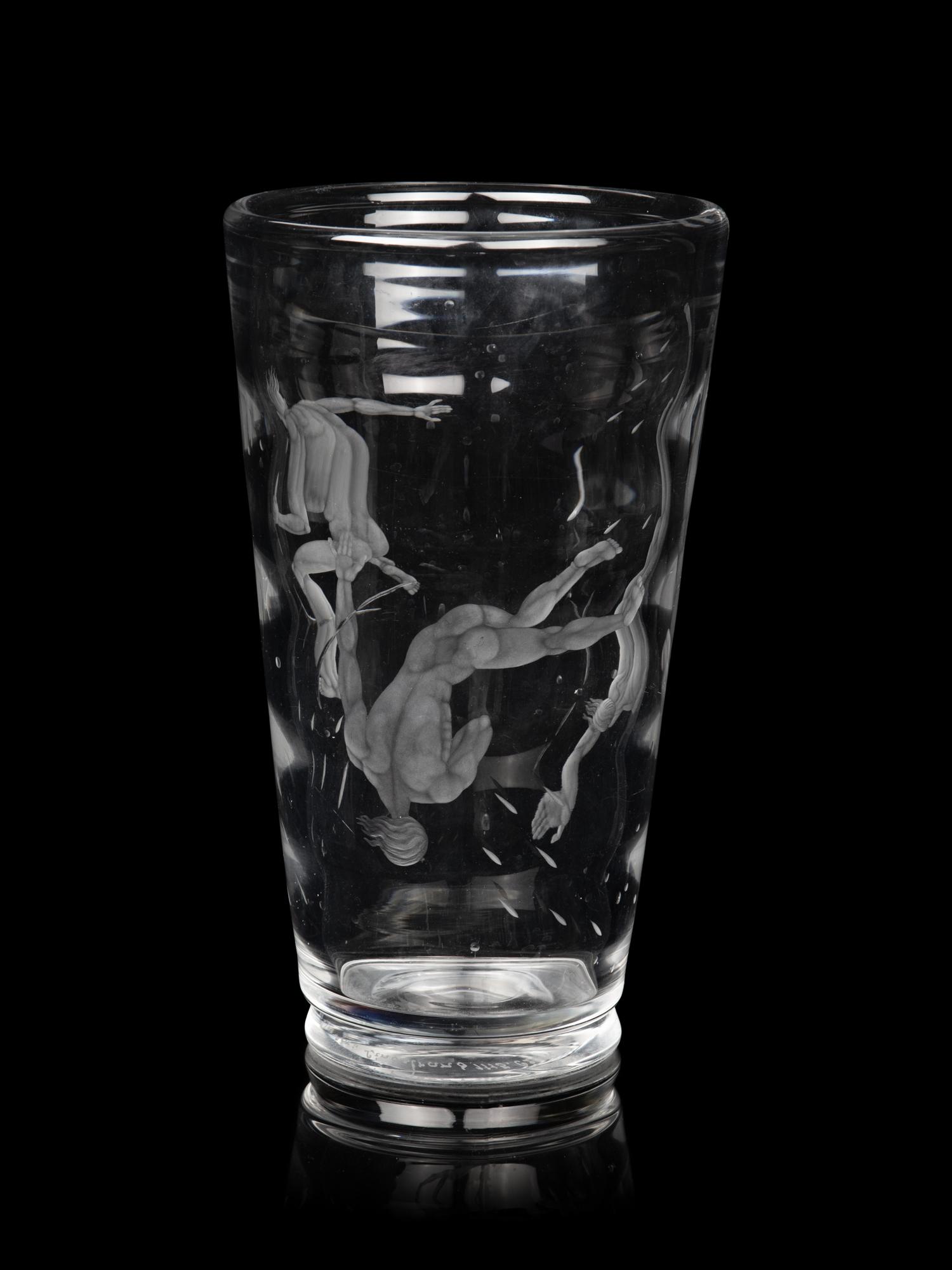 A Vicke Lindstrand for Orrefors Pearl Divers Etched Glass Vase