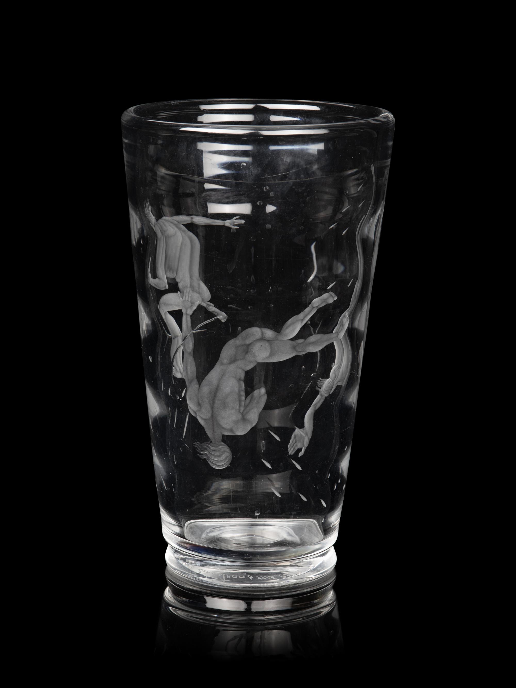 A Vicke Lindstrand for Orrefors Pearl Divers Etched Glass Vase