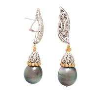 DIAMOND AND GRAY CULTURED PEARL EARRINGS