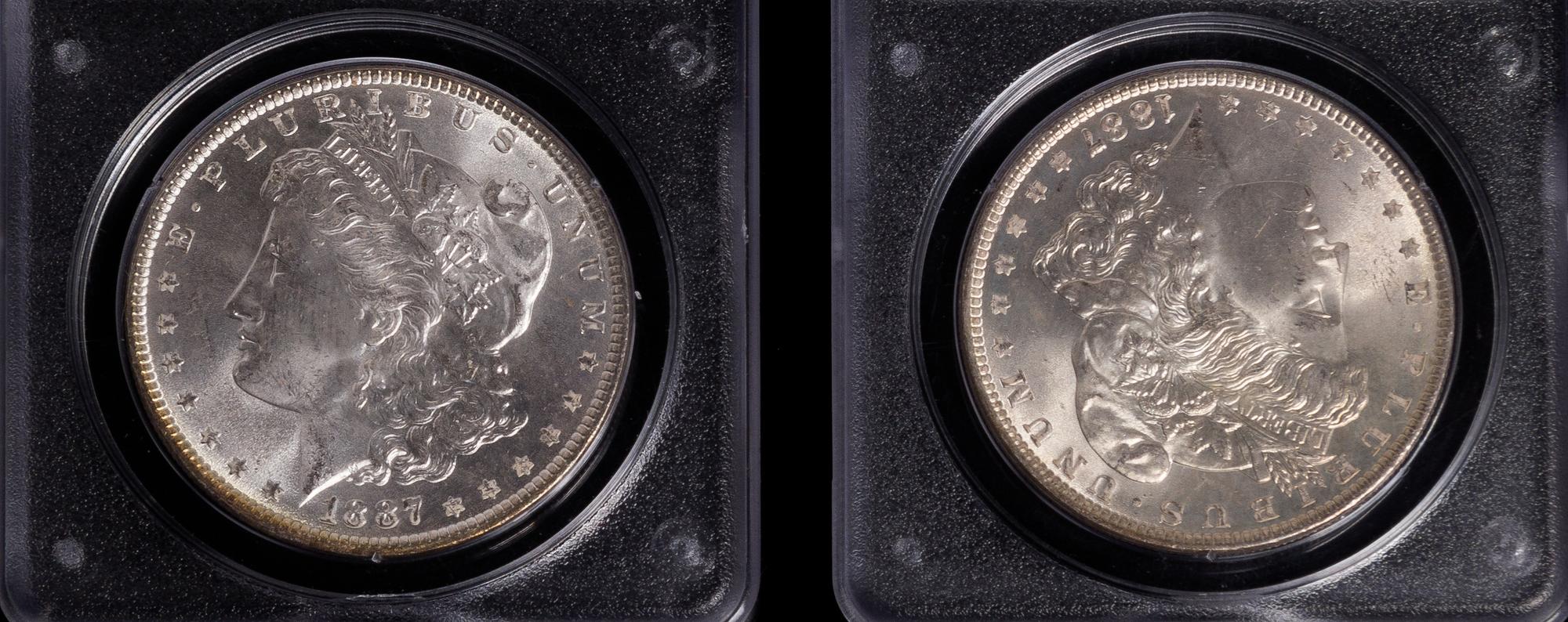 Two United States 1887 Morgan Silver Dollar Coins