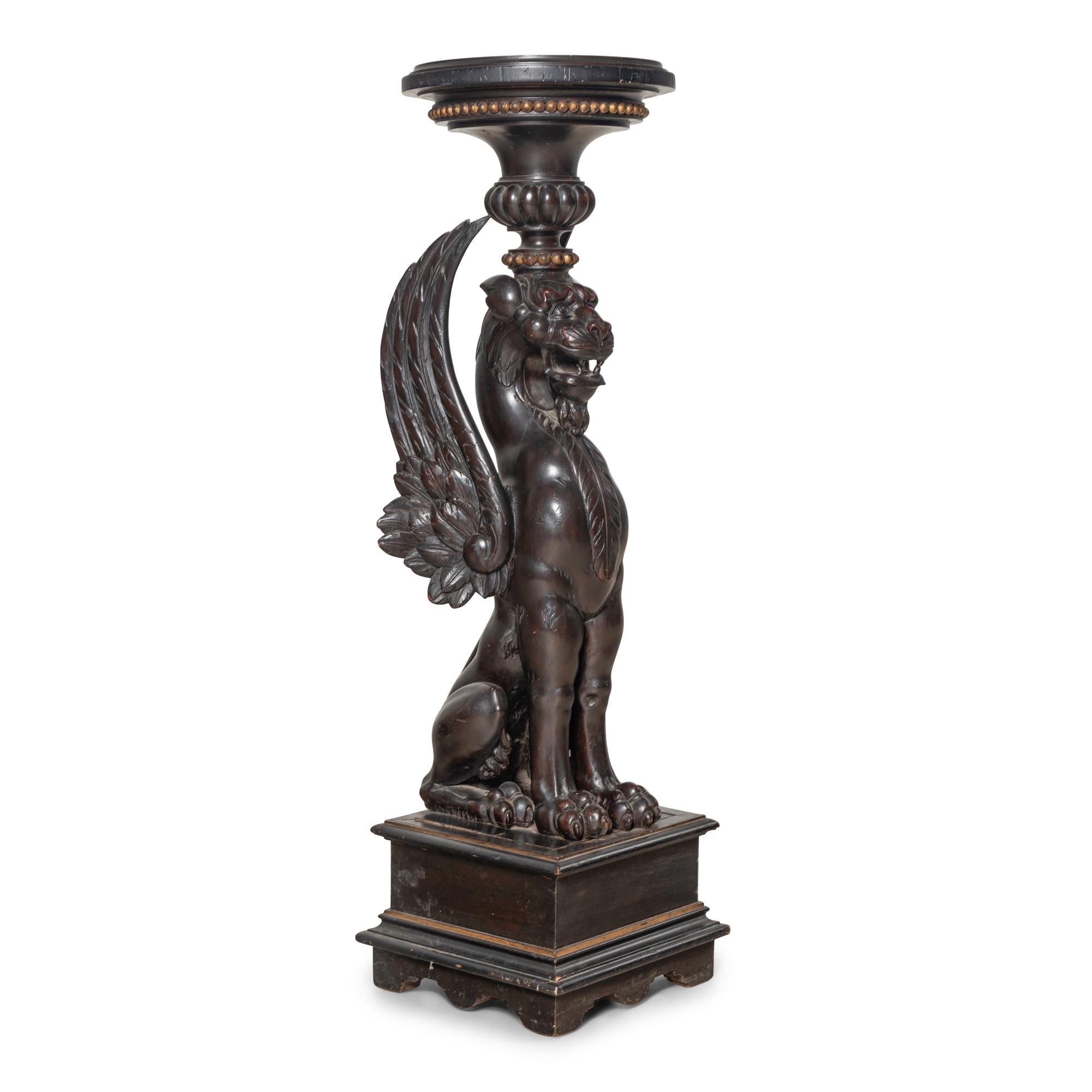 A Victorian Carved Walnut Griffin Pedestal
