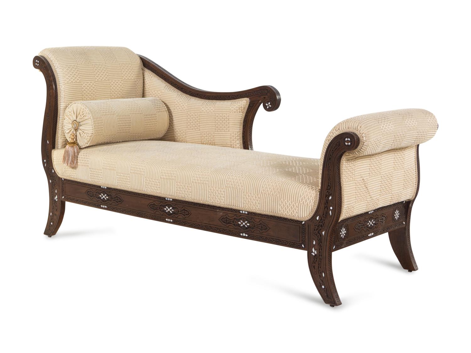 A Syrian Mother-of-Pearl Inlaid Walnut Daybed