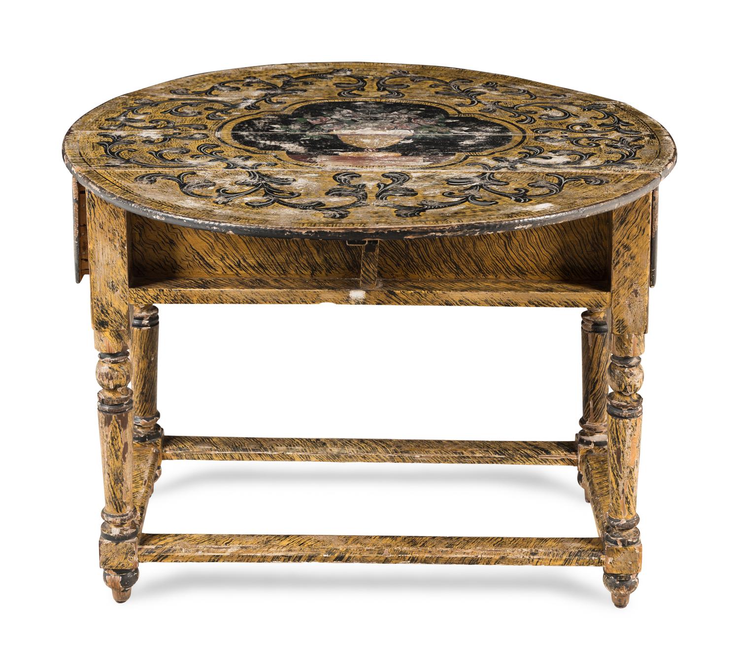 A North European Polychrome and Grain-Painted Drop Leaf Table