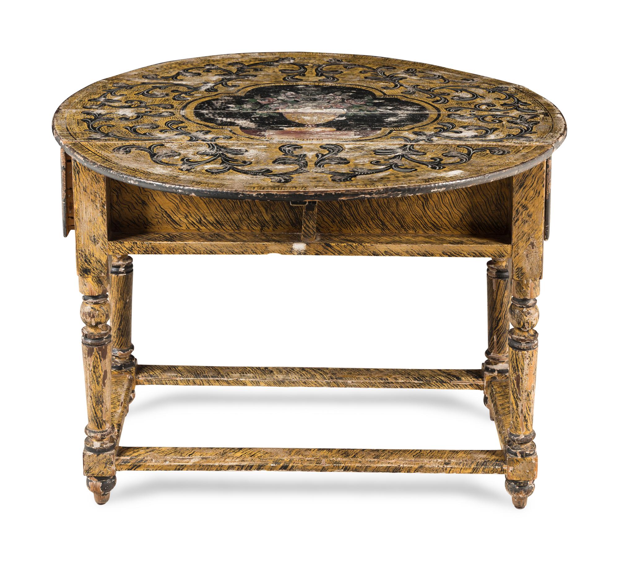 A North European Polychrome and Grain-Painted Drop Leaf Table