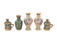 Ten Chinese Cloisonné Enameled and Resin Vessels