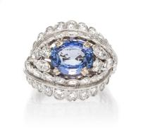 A Vintage Platinum, Sapphire and Diamond Ring, French, Circa 1940, 11.00 dwts.