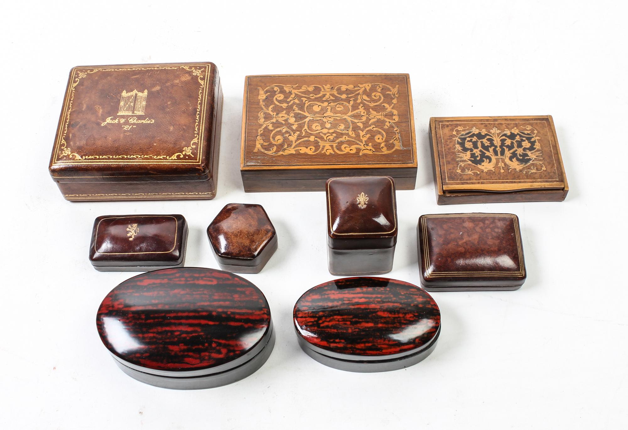 A Group of Nine Small Decorative Boxes Width of widest 4 1/4 inches.
