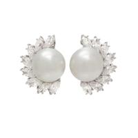 CULTURED SOUTH SEA PEARL AND DIAMOND EARCLIPS