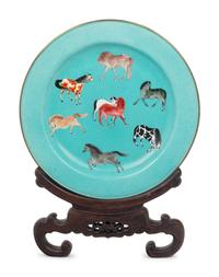 A Chinese Canton Enamel on Copper 'Eight Horses' Plate