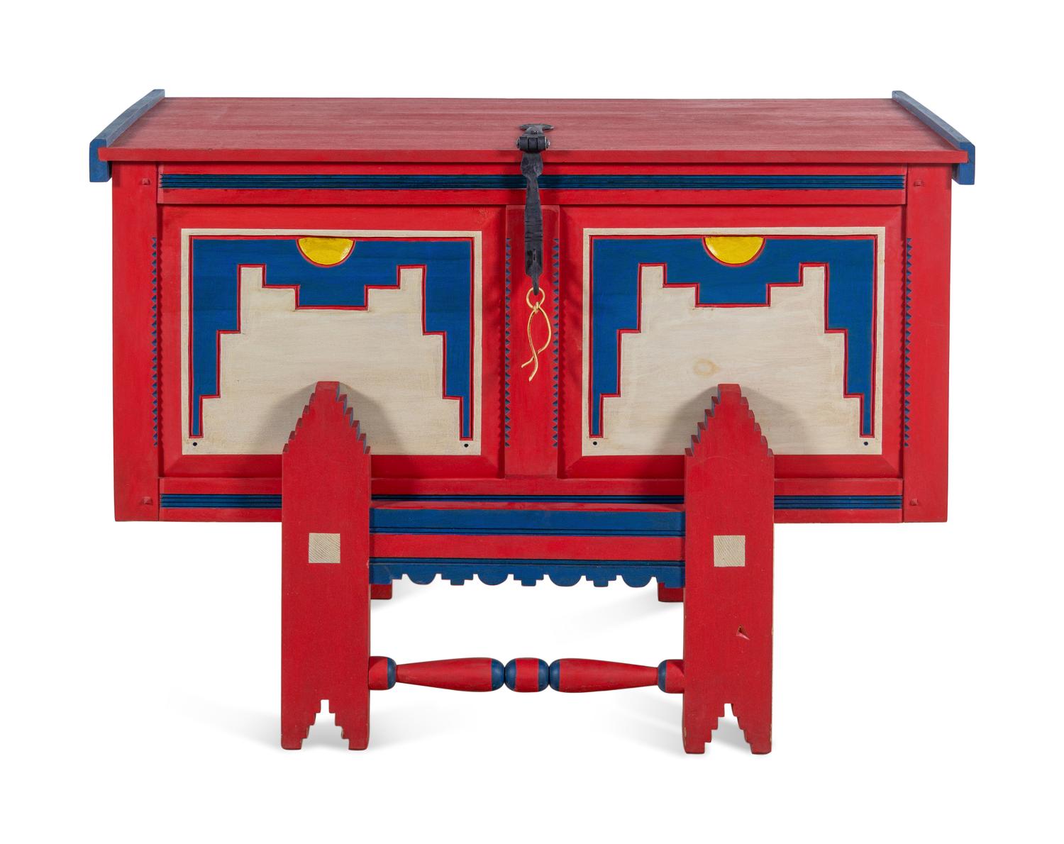 An American Southwest Painted Linen Chest on Stand