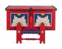 An American Southwest Painted Linen Chest on Stand